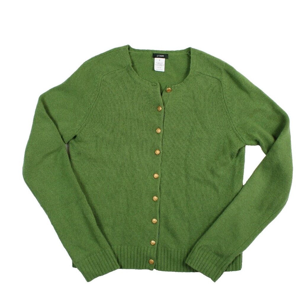 Vintage J. Crew Sweater Angora Cashmere Wool Womens Medium Cardigan Green Gold